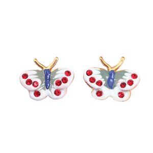 Les Nereides Garden Party Blue And Red Crystal Butterfly Stud Earrings